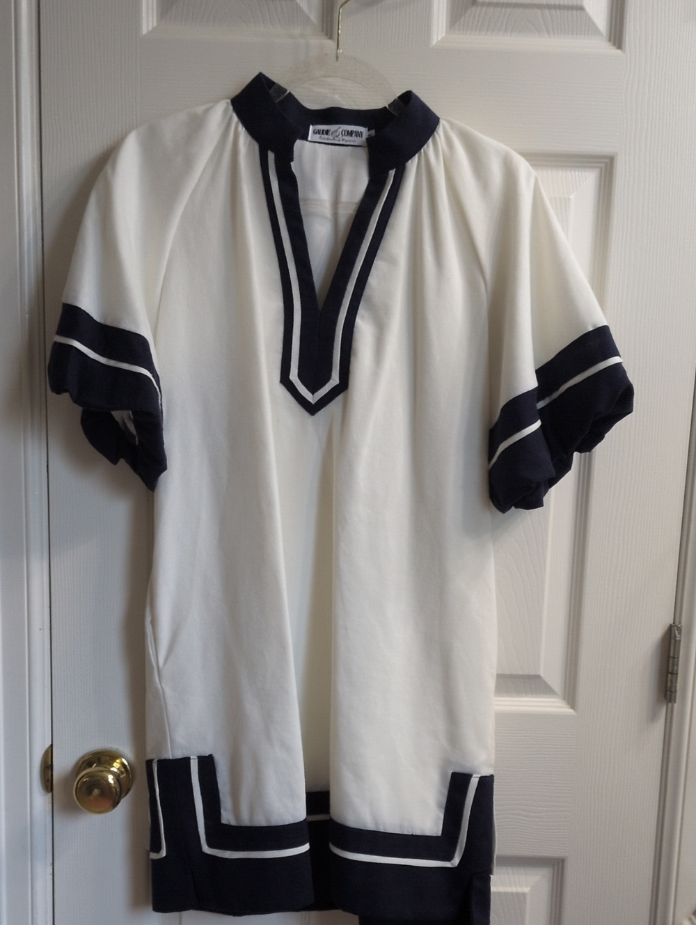Gaude & Company Creamy White Dress with Navy Trim, Medium